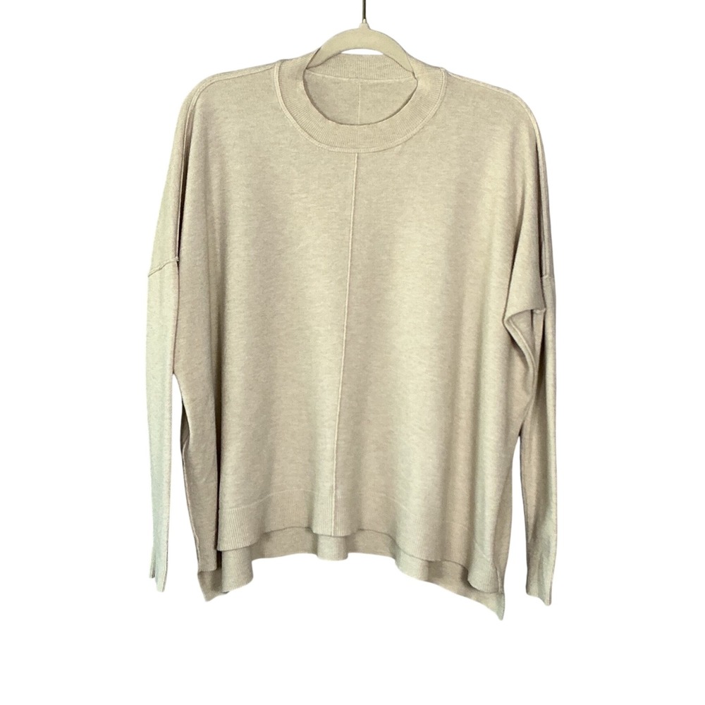 Lulus Oversized Cashmere Blend Crew Neck Center Seam Sweater Oatmeal 3111 Large